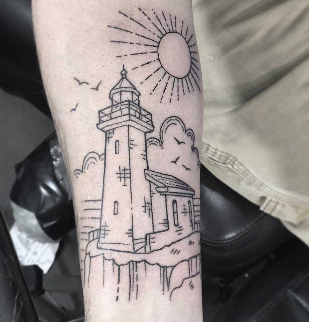 Lighthouse Stencil Tattoo