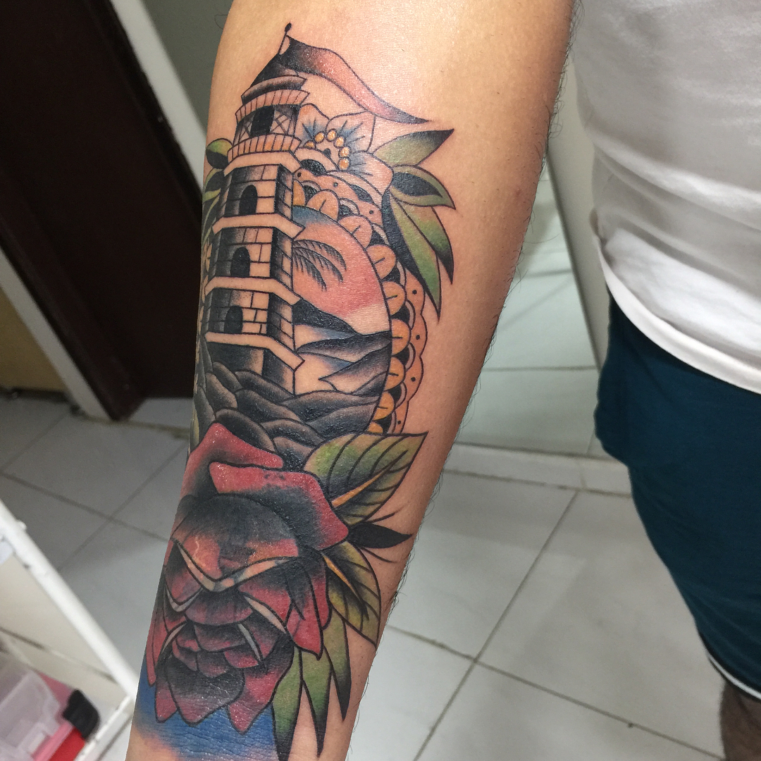 Tropical Lighthouse Tattoo