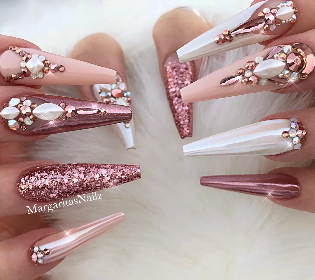 Sparkly pink chrome nails