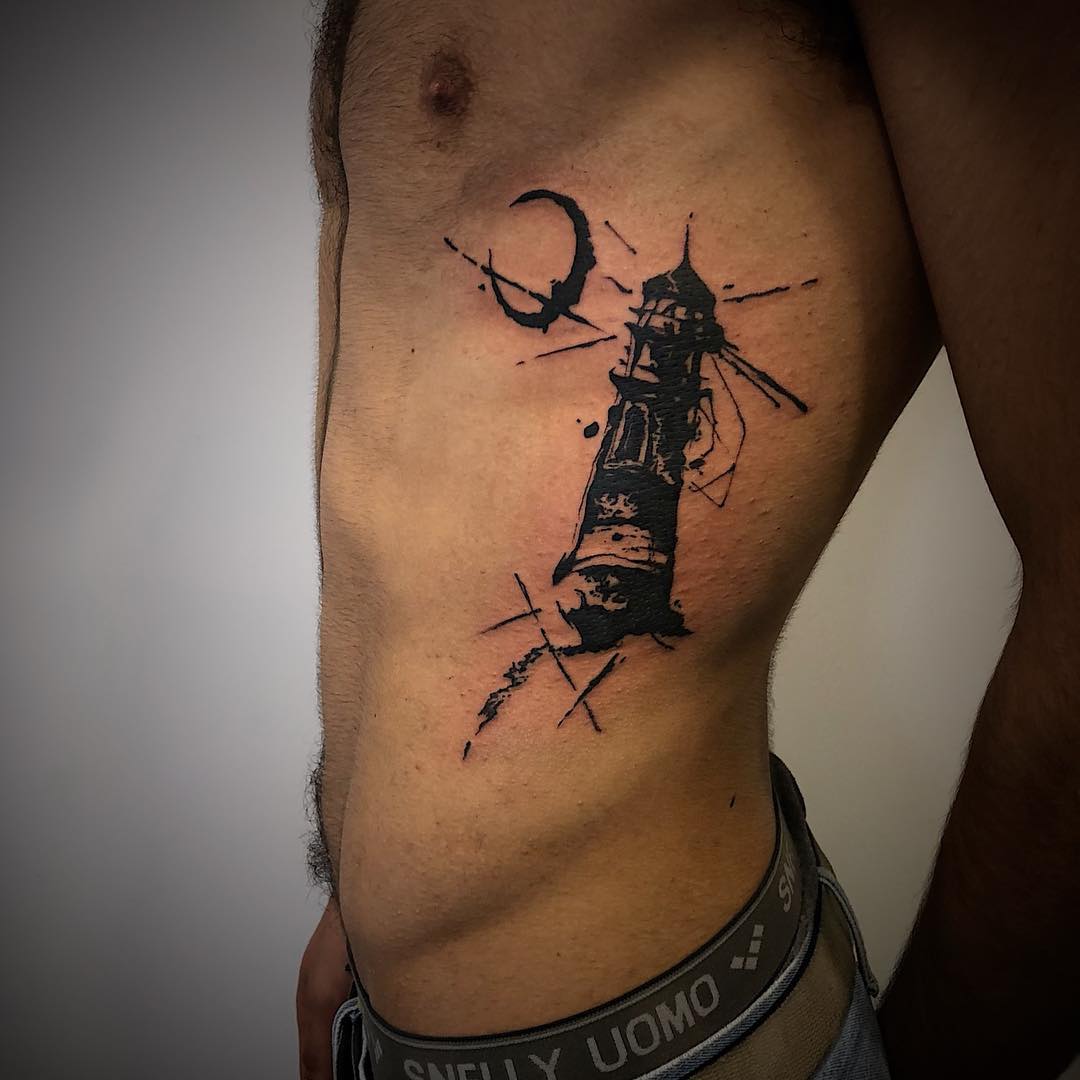 Side Lighthouse Body Tattoo