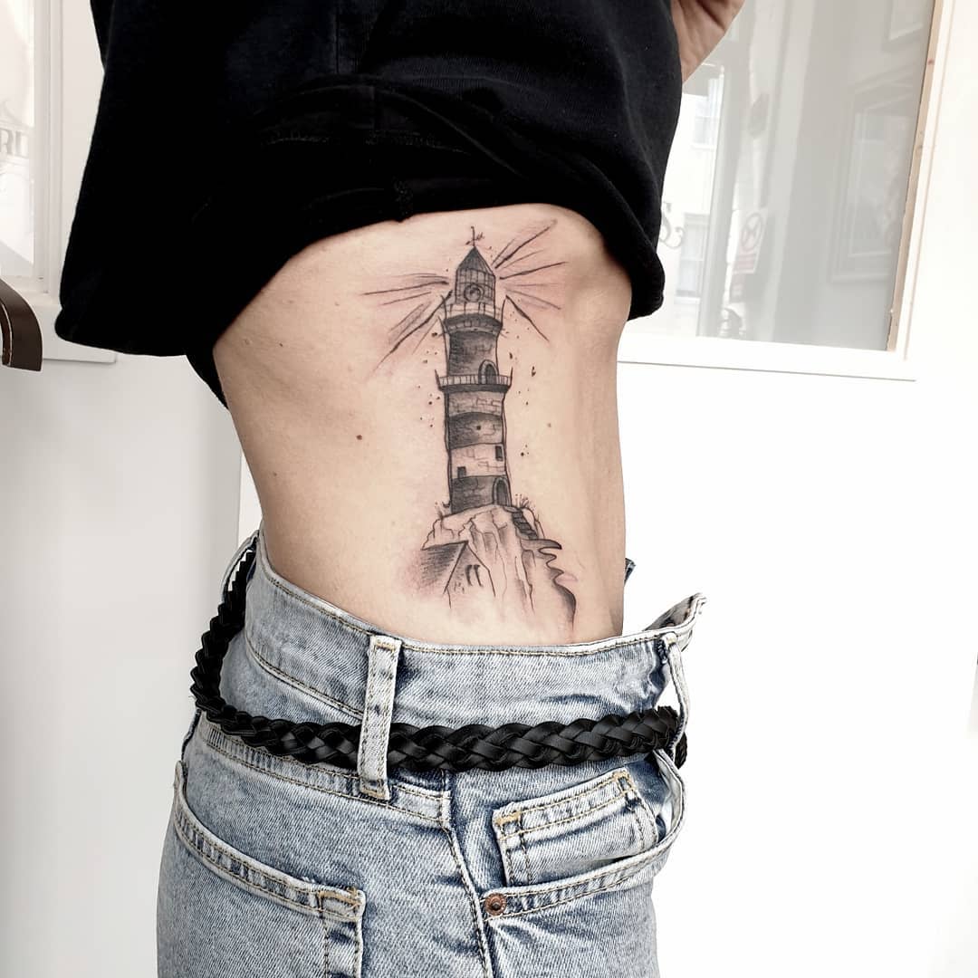 Lighthouse Side Body Tattoo