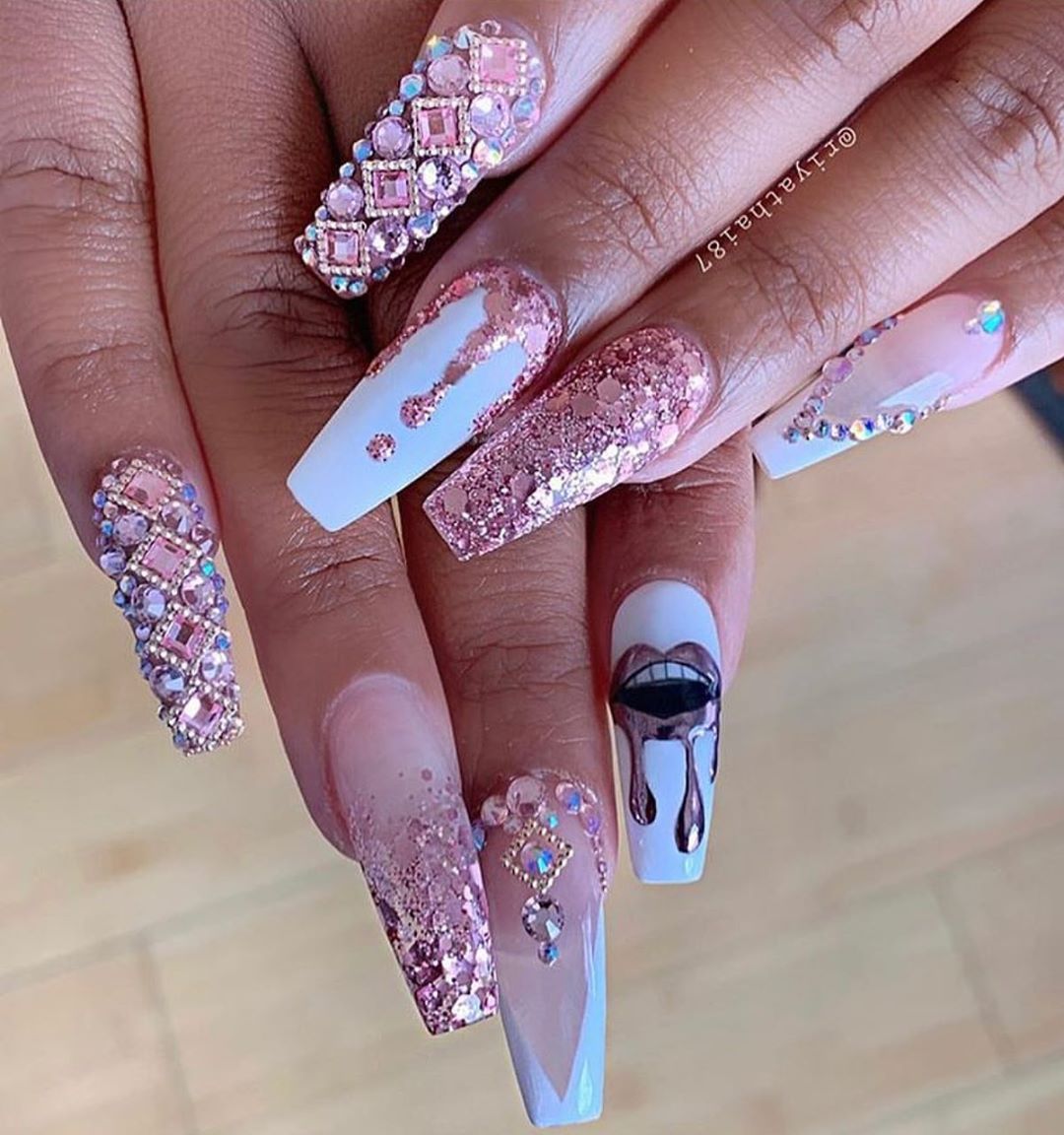 Embellished pink chrome nails