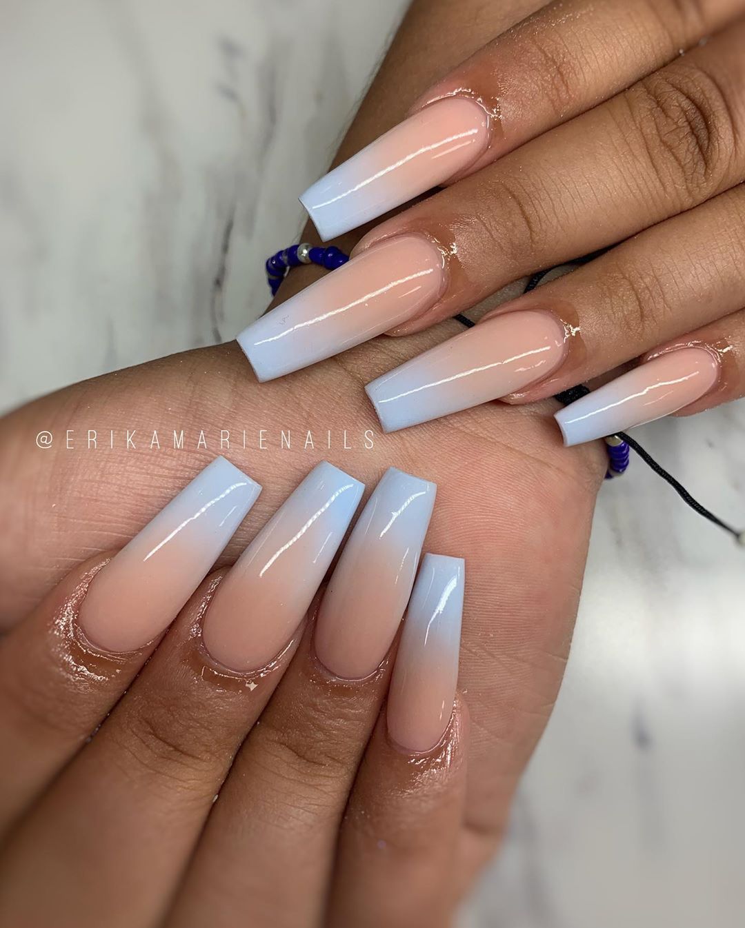 Nude Blue Ombre Nails