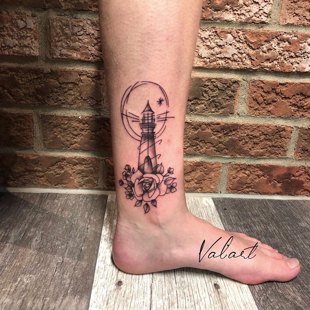 Lighthouse Inside Leg Tattoo