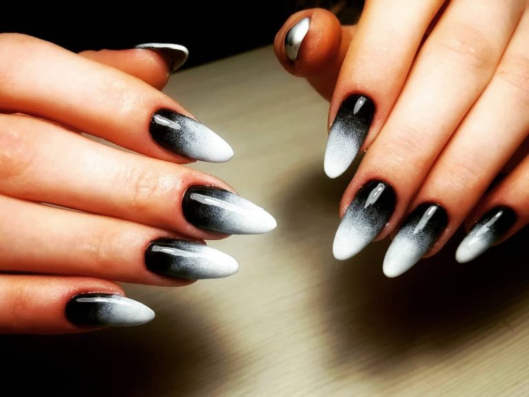 black and white pointed nail design