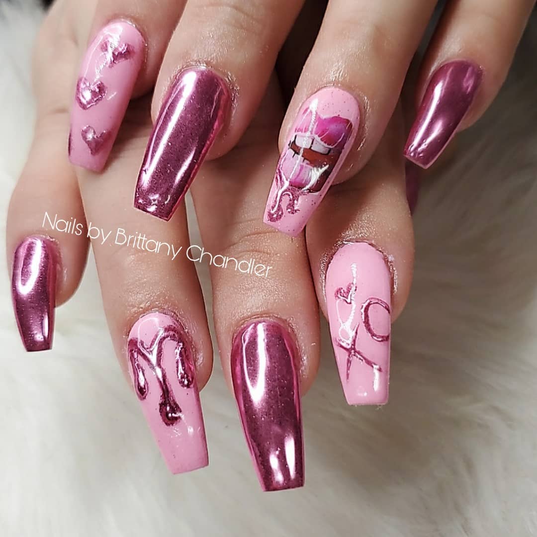 Cute pink chrome nails