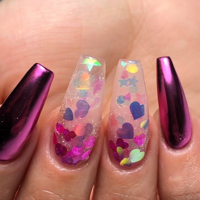 Hearts & stars with pink metallic nails