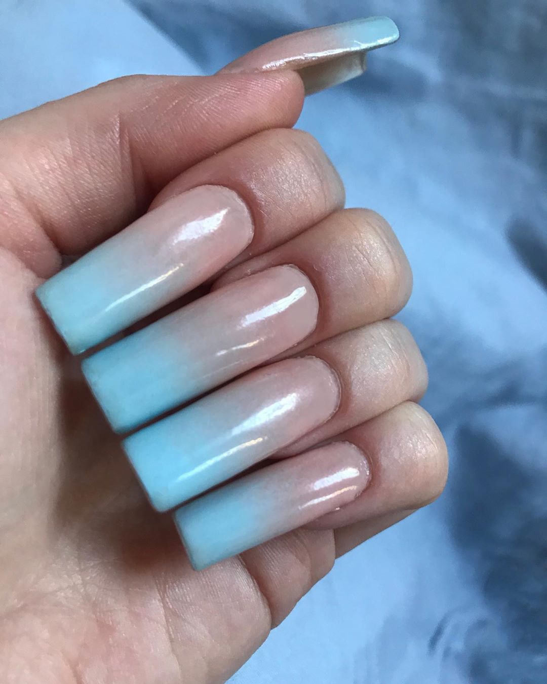 Blue Ombre Nails with Tips