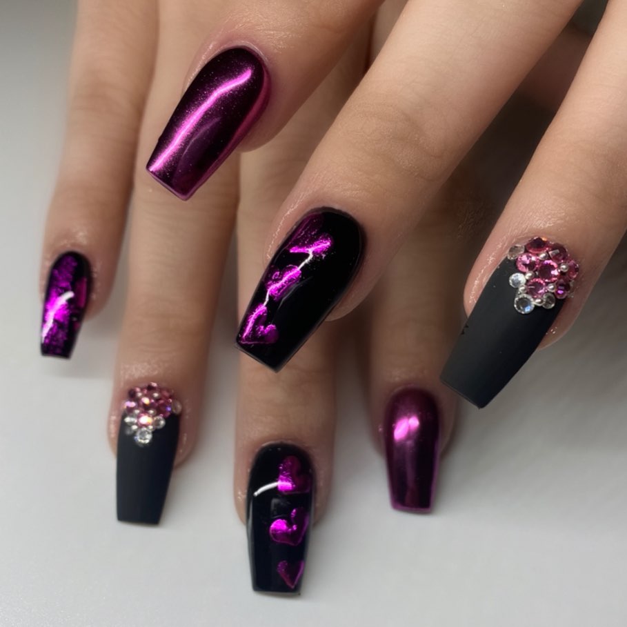 Jewels and pink chrome nails