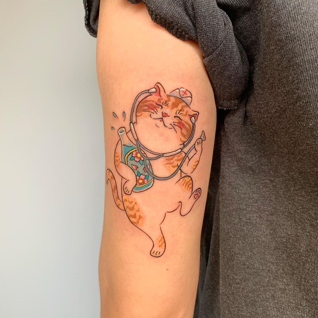 Nurse Cat Japanese Tattoo
