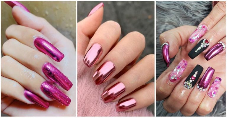 9. Pink and Glitter Chrome Nails - wide 5