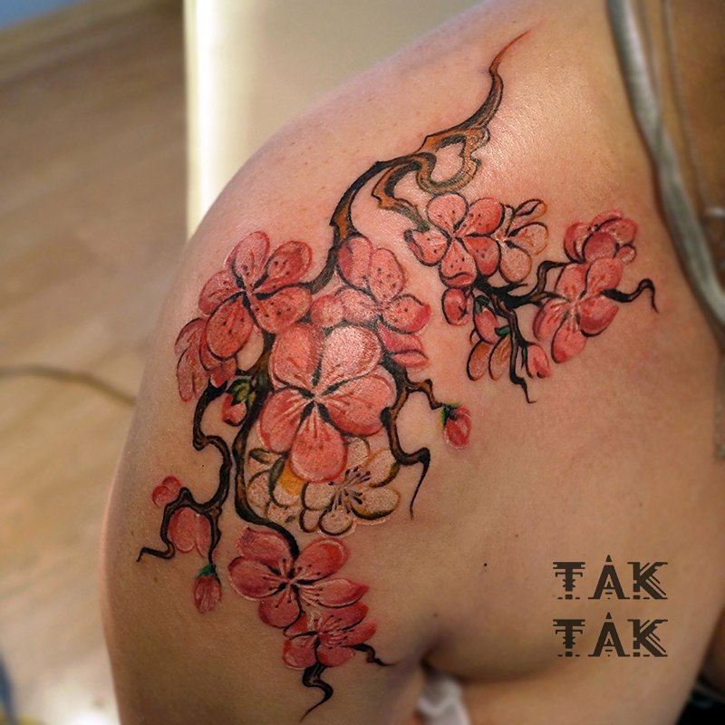 Japanese Sakura shoulder tattoo