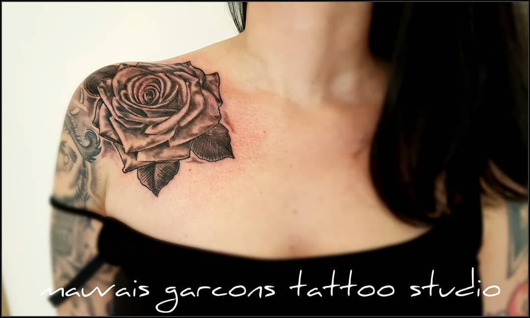 Image of rose shoulder tattoo