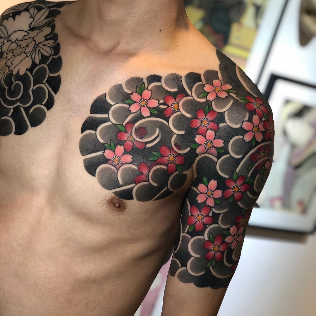 Japanese Sakura shoulder tattoo 