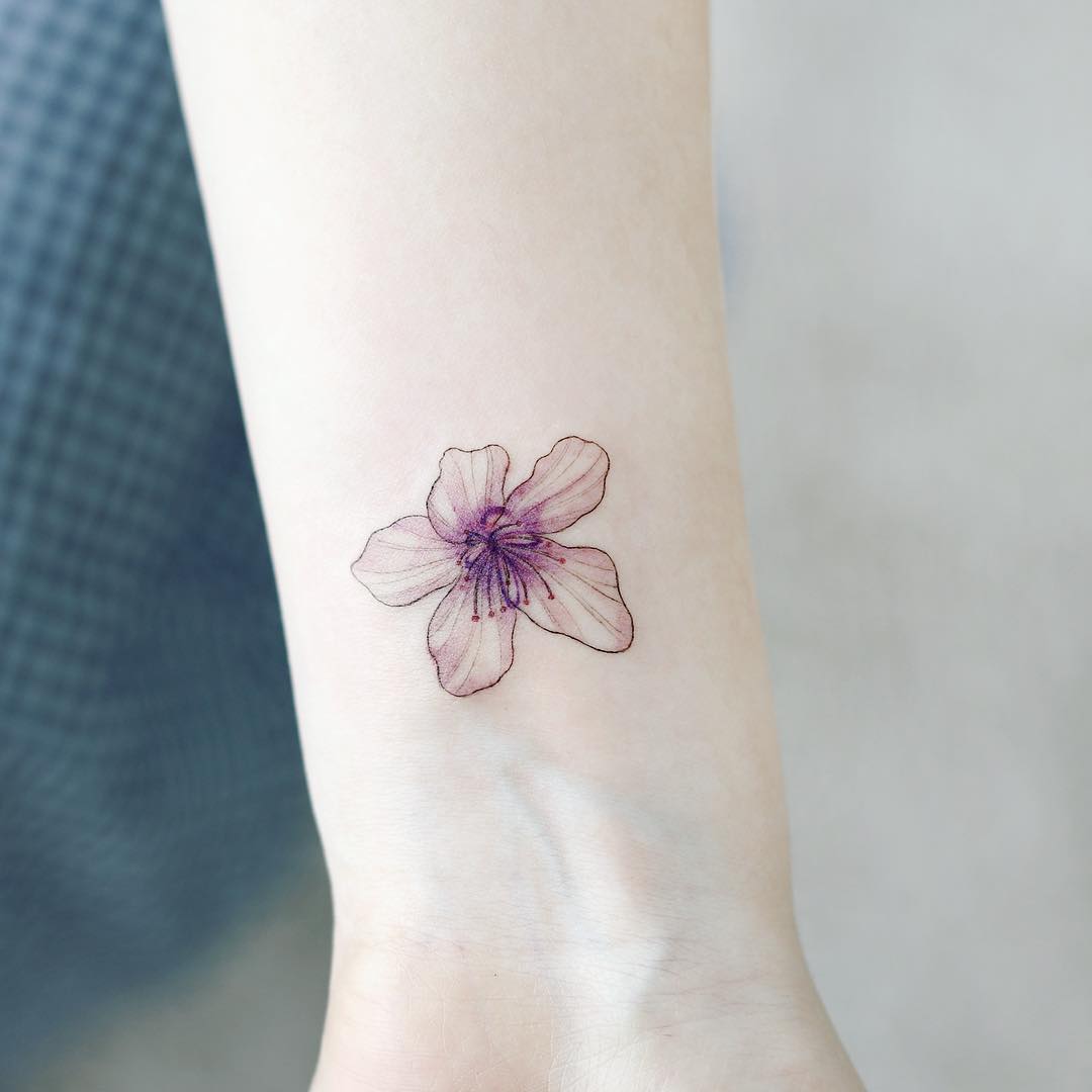 Delicate Pink Wrist Cherry Blossom Tattoo