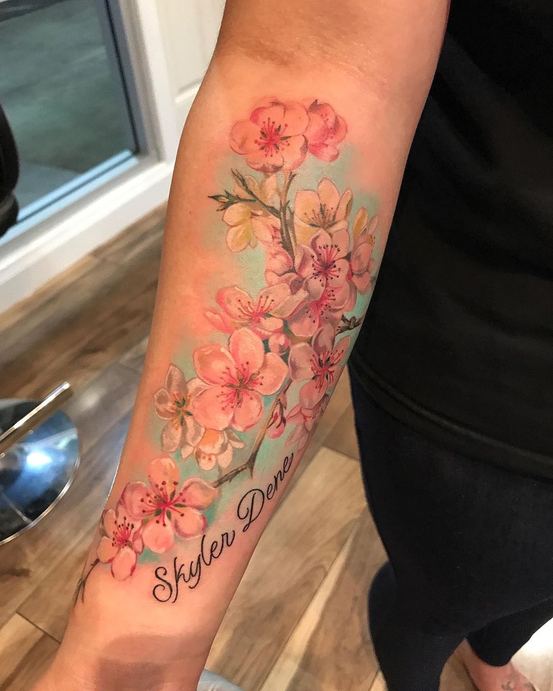 Japanese cherry blossom tattoo in bloom