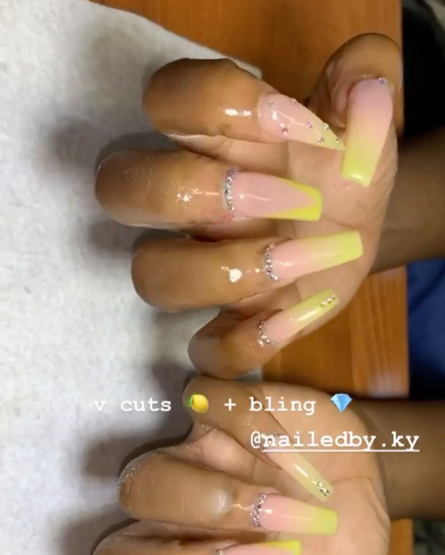Understated Pink and Yellow Acrylic Nails 