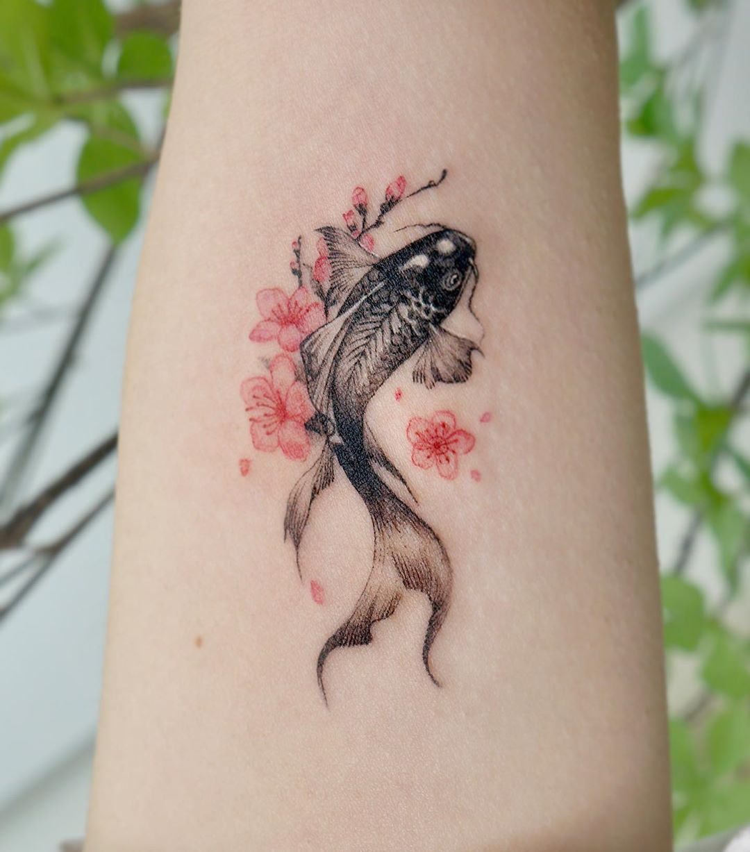 Japanese Sakura and Koi Tattoo