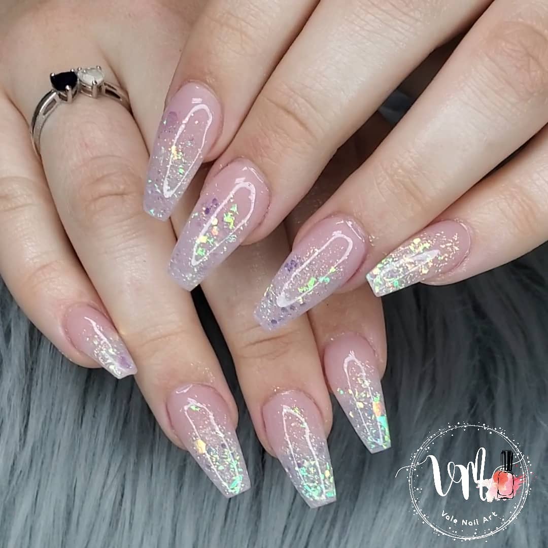 Glitter Gradient Neutral Nails. | NAIL ART GALLERY | MARIE BEAUTY SUPPLY