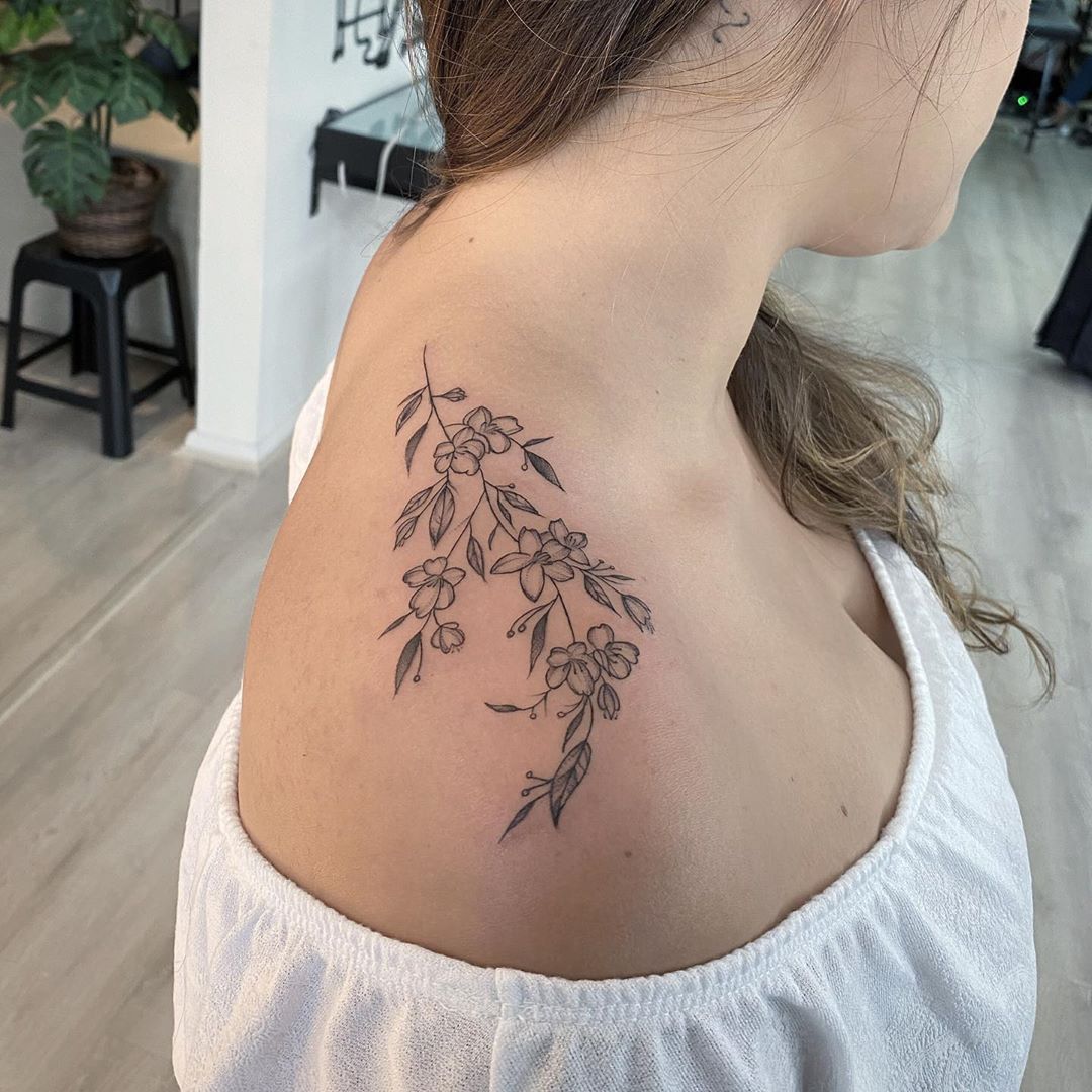 Upper shoulder Japanese Sakura tattoo 