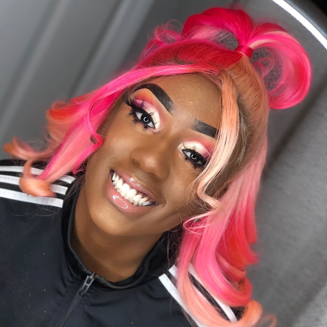 Shocking pink hair and Cut Crease technique