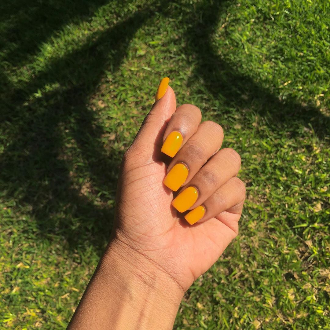 Yellow Acrylic Nails in square shape