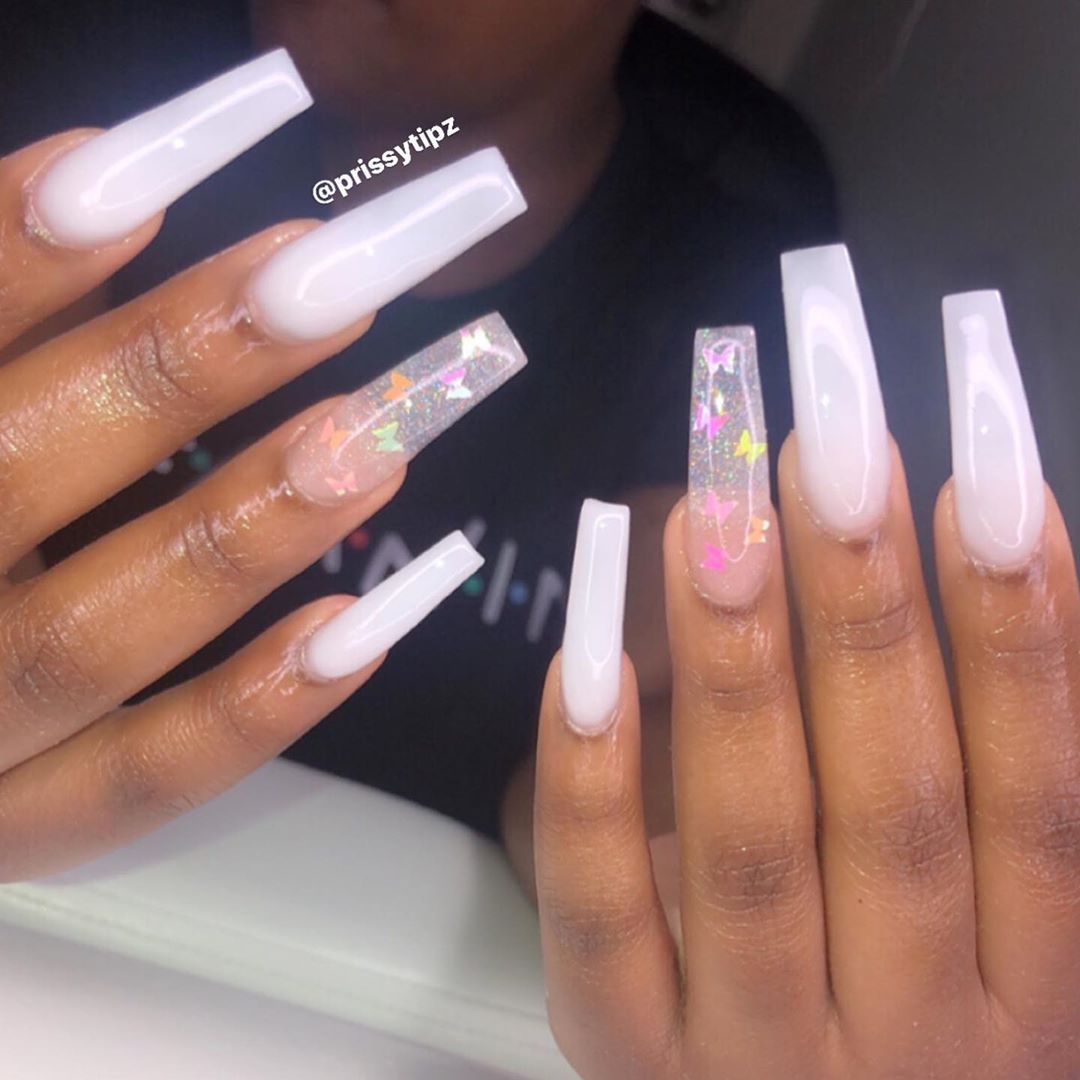 Beautiful example of milky white nails trend