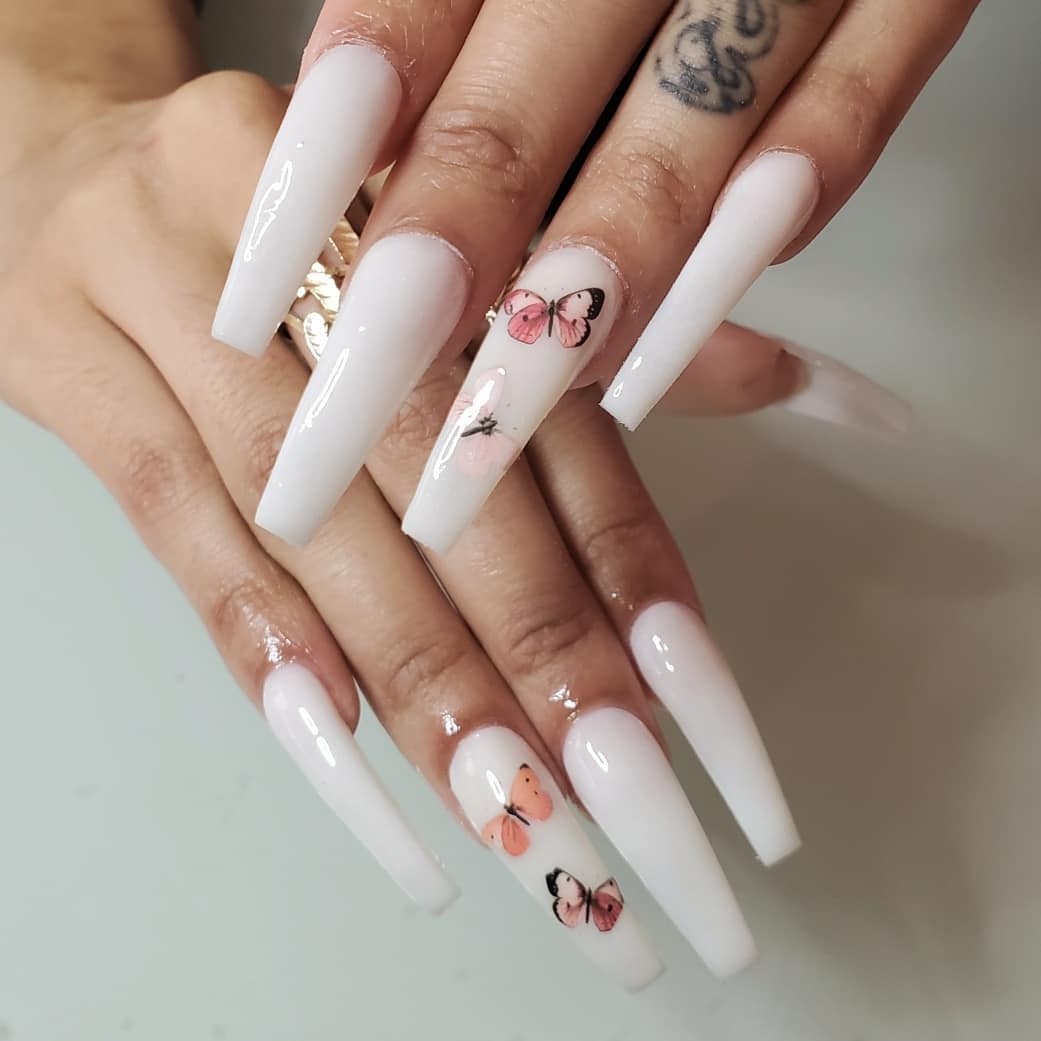Beautiful example of milky white nails trend