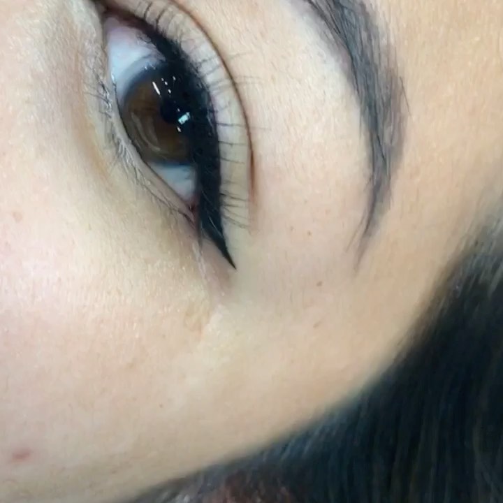 Up close image of winged eyeliner