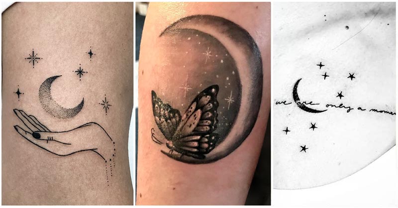 Small moon and star tattoo on the hand