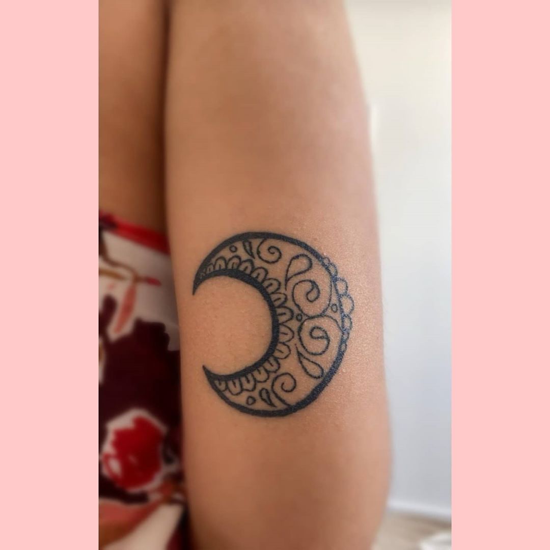 Crescent Moon Tattoo Paisley