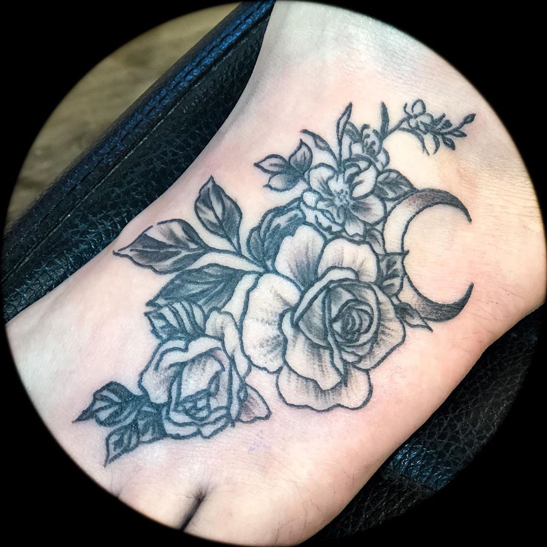 Rose and Crescent Moon Tattoo