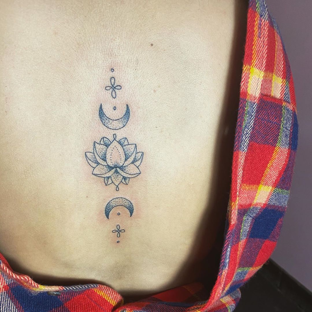 Eastern Lotus and Crescent Moon Tattoo