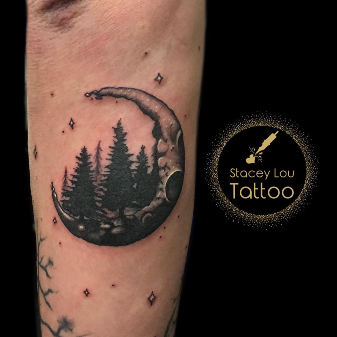 forest inside Crescent Moon Tattoo
