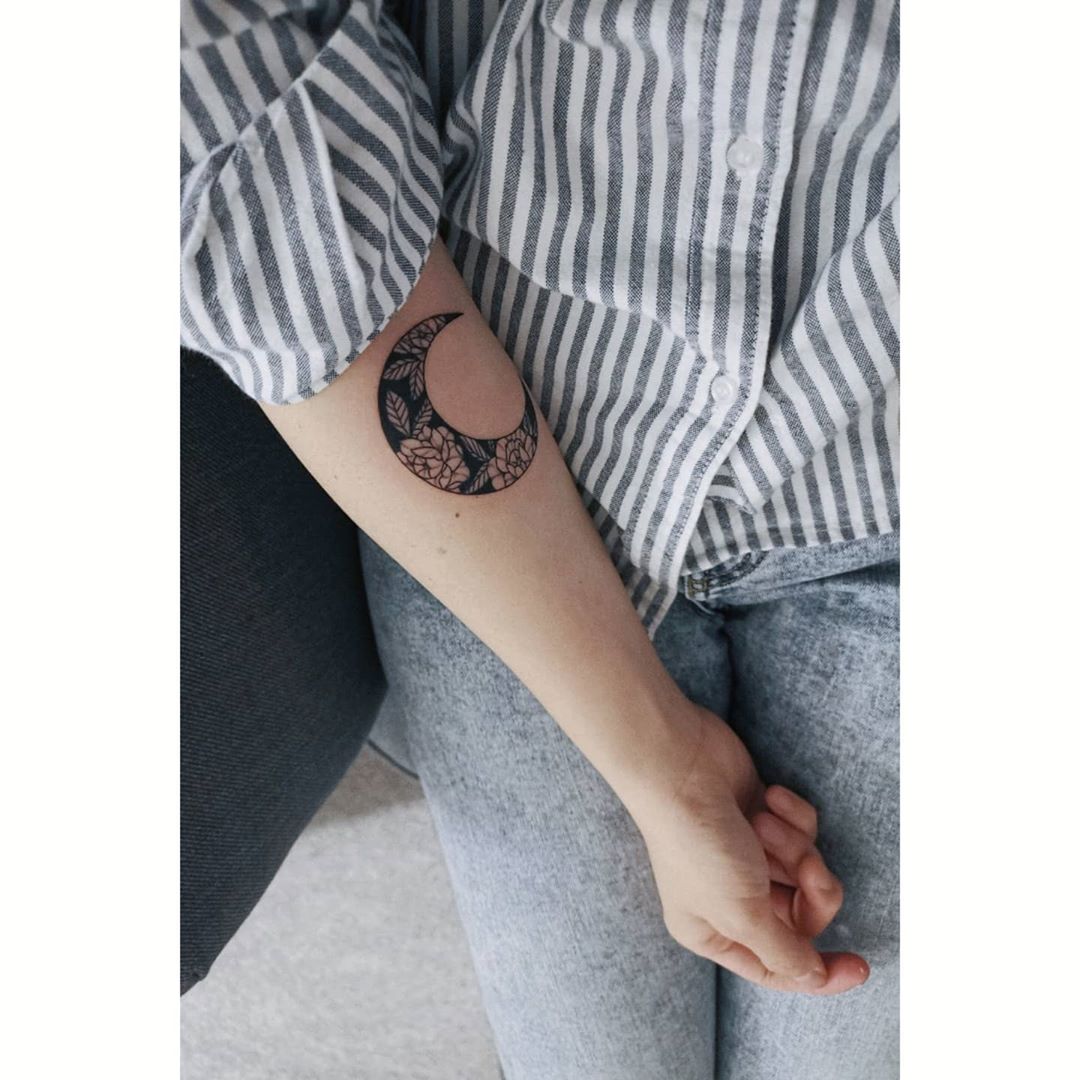 Stained glass Crescent Moon Tattoo