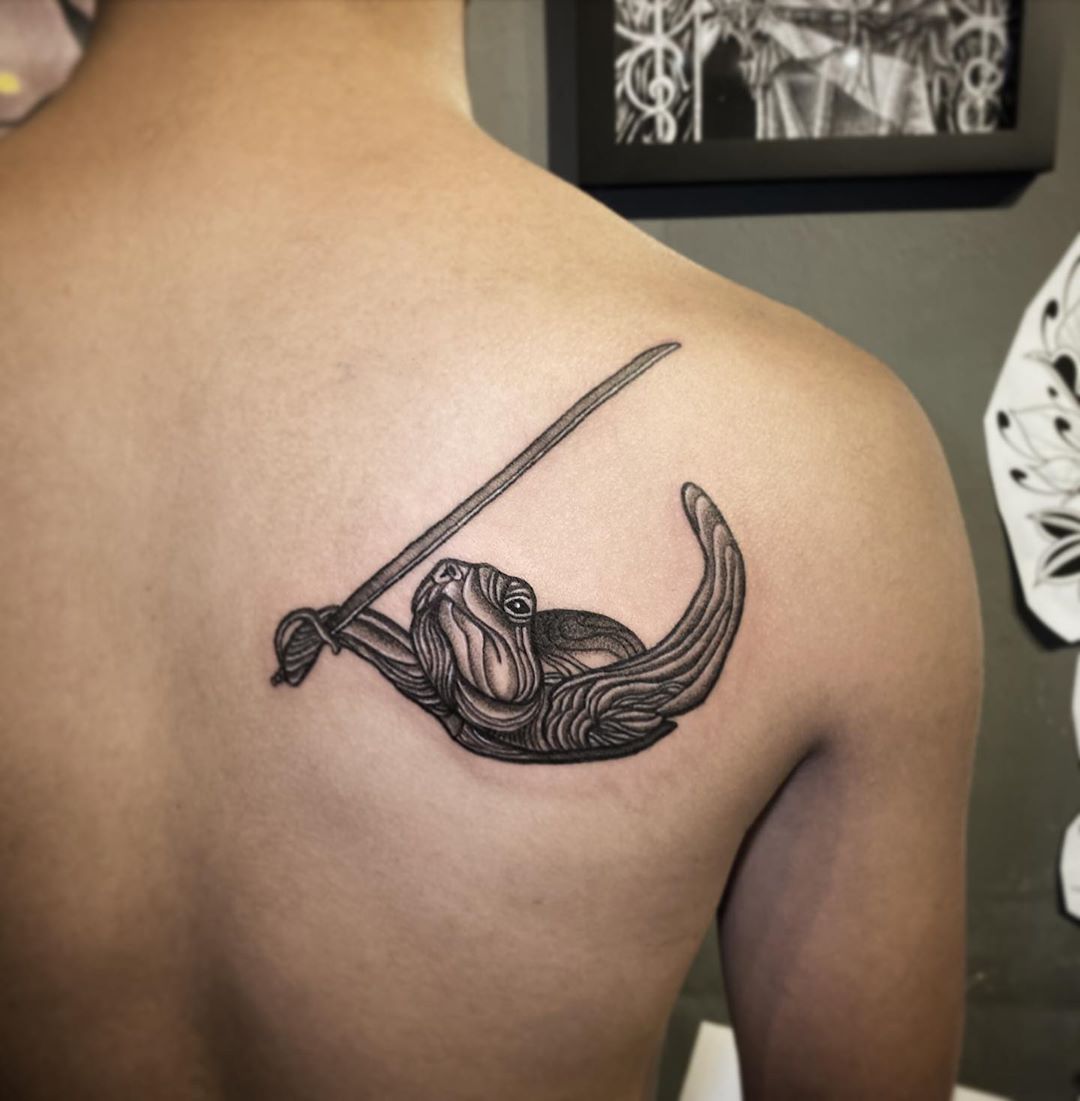 Sword Sea Turtle Tattoo on Shoulder