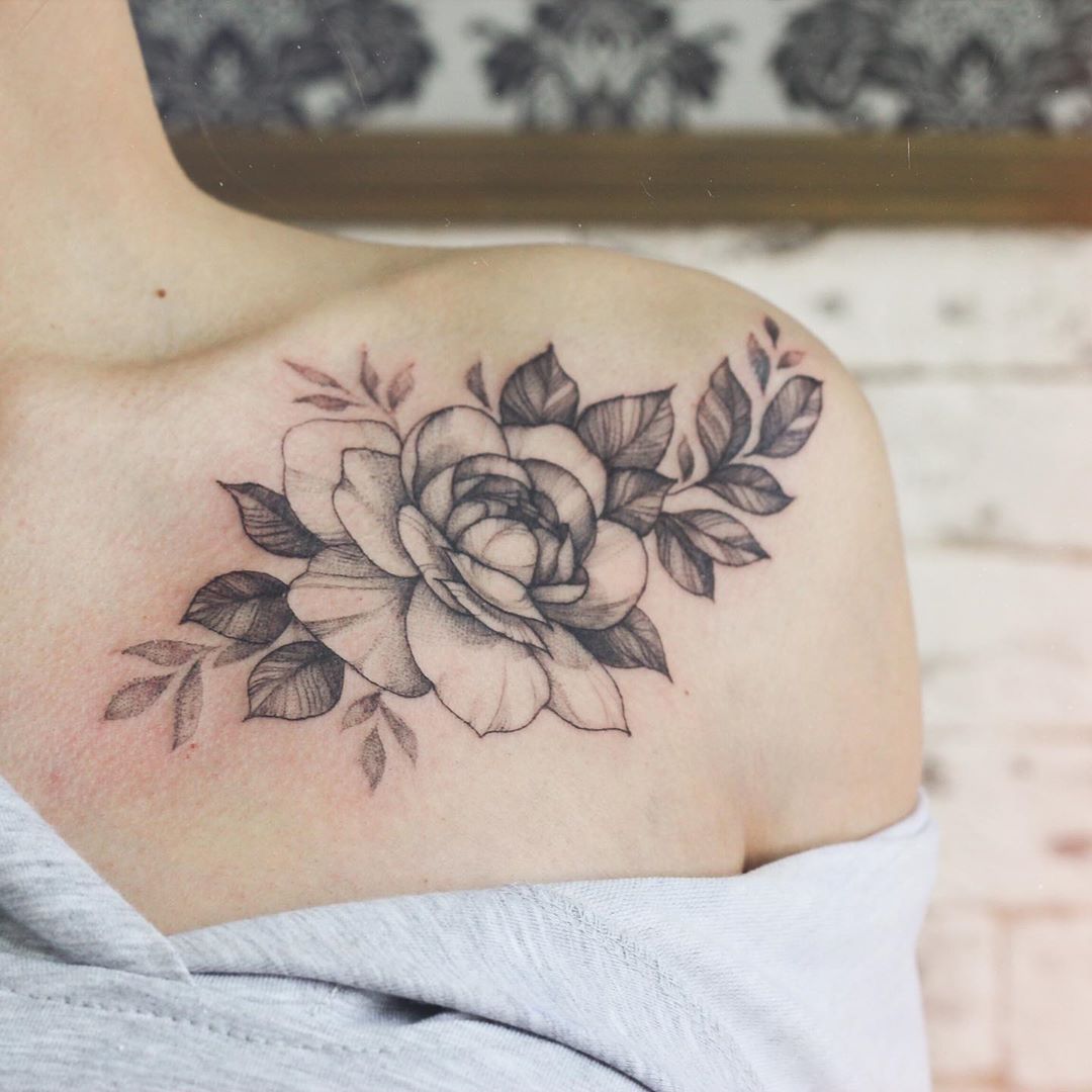 Feminine shoulder Peony Tattoo idea