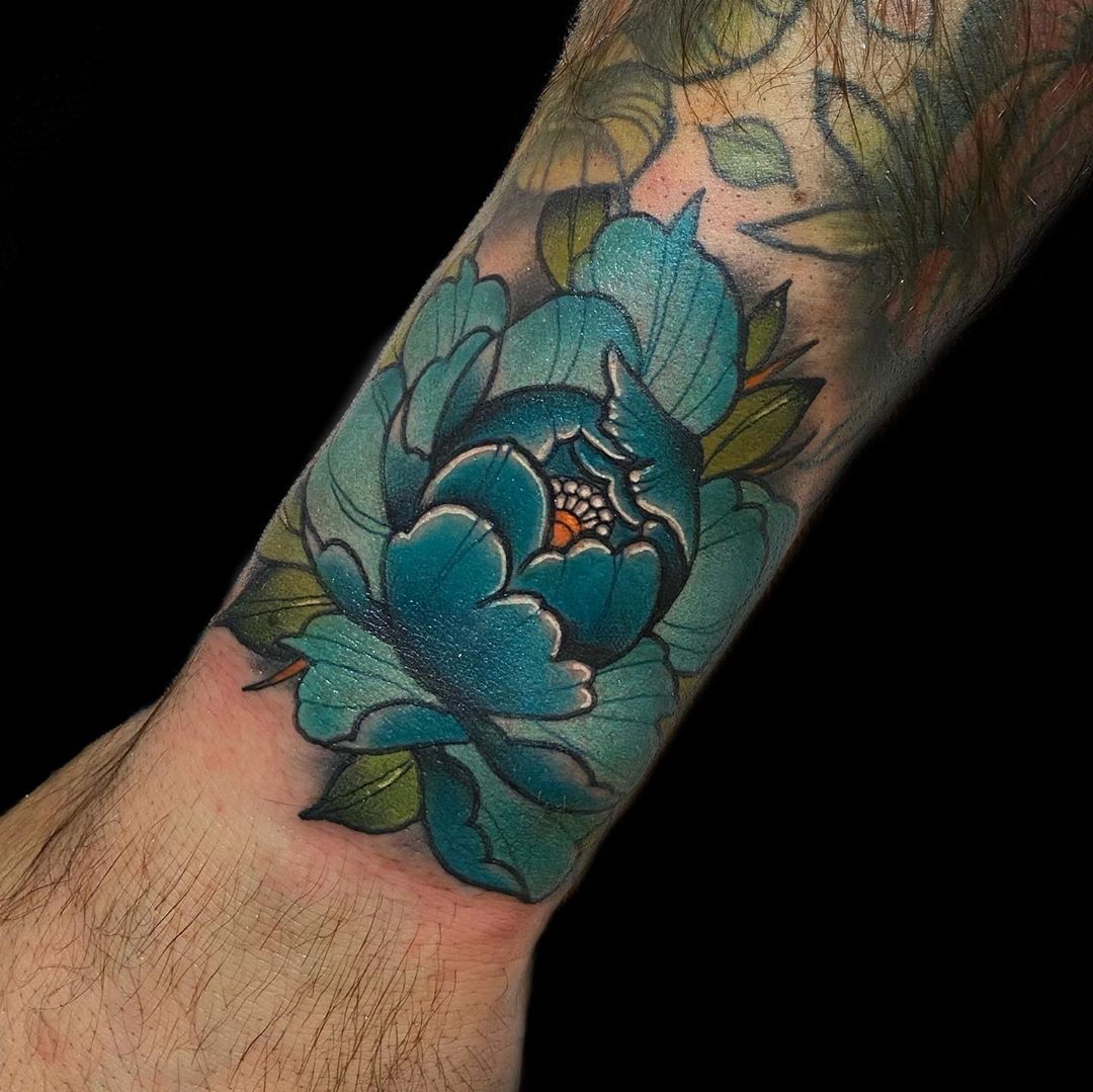 Blue Peony Tattoo design