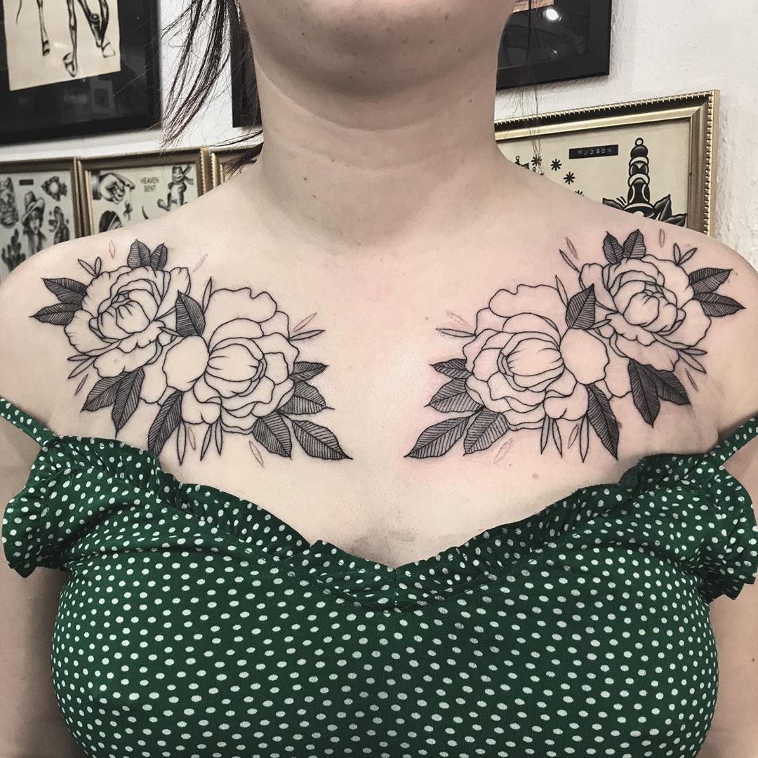 Two shoulders Peony Tattoo design