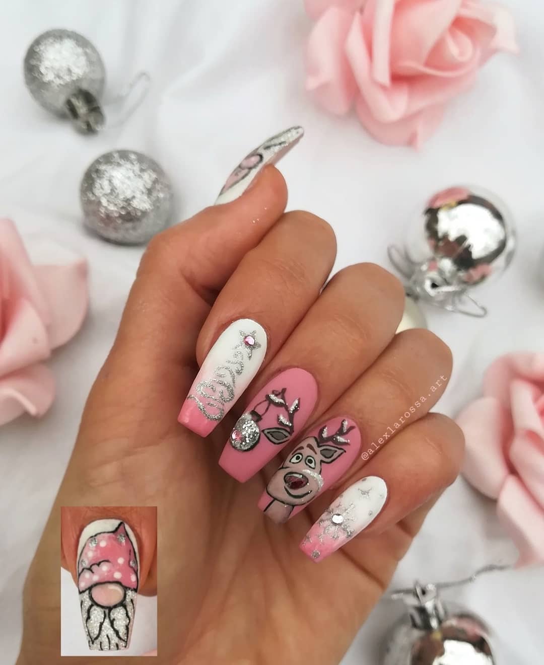 Pink acrylic Christmas nails