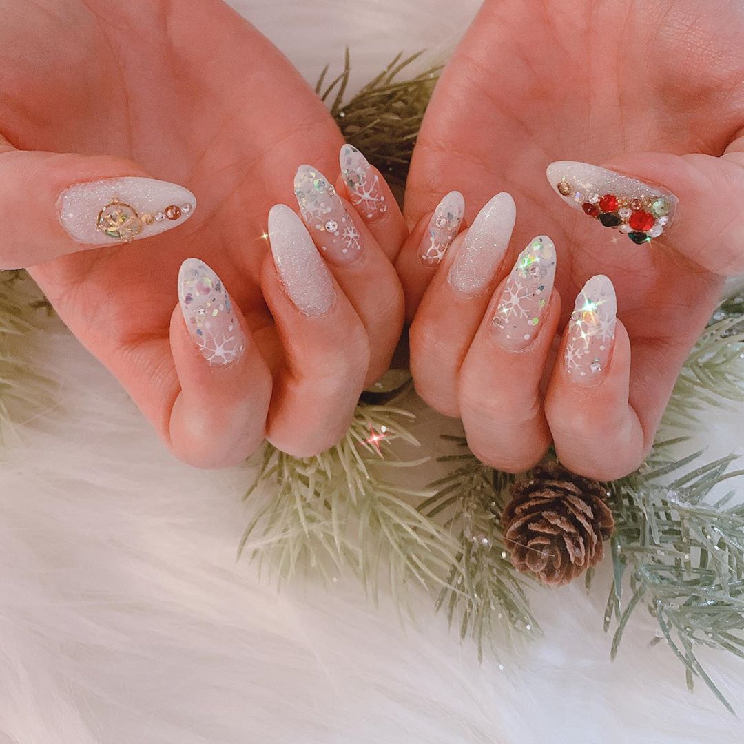 Image of bedazzled Christmas nail designs