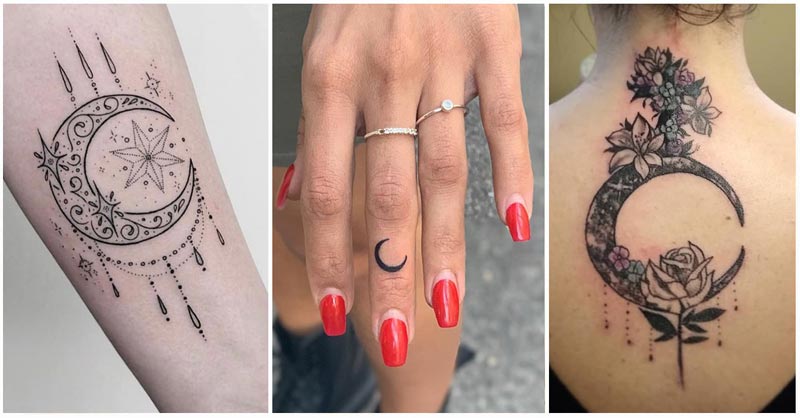 3 Crescent Moon Tattoo images in collage
