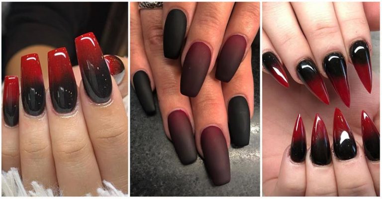 Red and Black Ombre Nail Design - wide 6