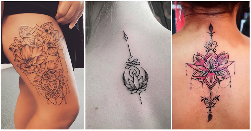 Collage of lotus flower tattoo designs
