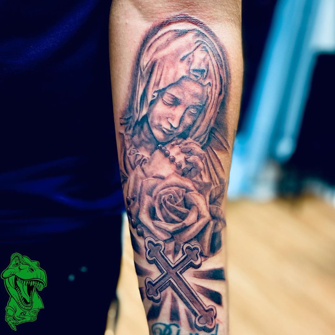 Incredible image of Virgin Mary Tattoo