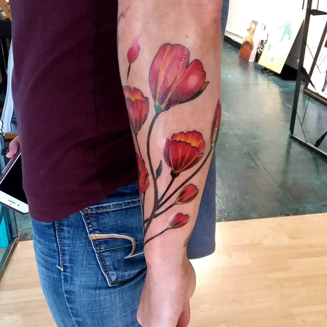 Impressive image of poppy tattoo