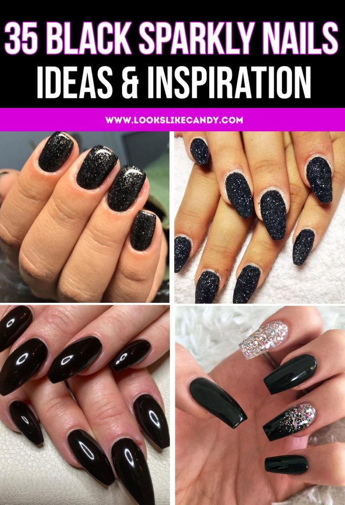 40 Sparkly Black Nails with Glitter to Give You That Extra Glam