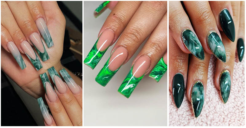 Step-by-Step Tutorial: Gold and Green Marble Nails - wide 1